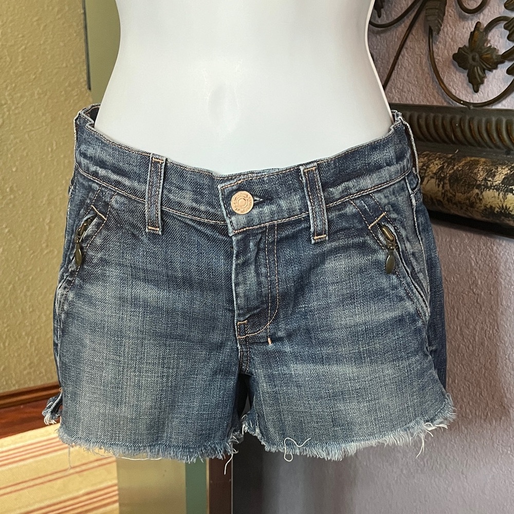 7 For All Mankind Distressed Blue Denim Jean Shorts